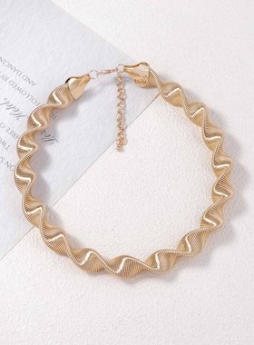 跨境欧美朋克金属条纹螺旋开口项圈夸张时尚蛇形女款