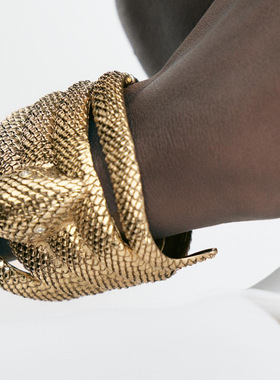 ZA复古精致重工锌合金动物宽面蛇形手镯高级女款