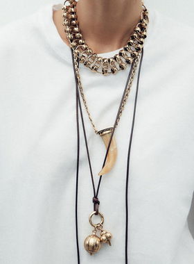 ZA欧美多层叠戴动物角吊坠项链轻奢合金吊坠女款