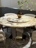 Высококачественная светлая роскошная мебель Versace, мраморный круглый стол, вилла, большой плоский пол, роскошный каменный ресторан, домашний проигрыватель, обеденный стол