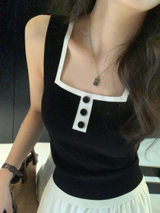 冰丝针织吊带上衣 背心春夏内搭打底外穿百搭修身 BIGYU 拼接色无袖