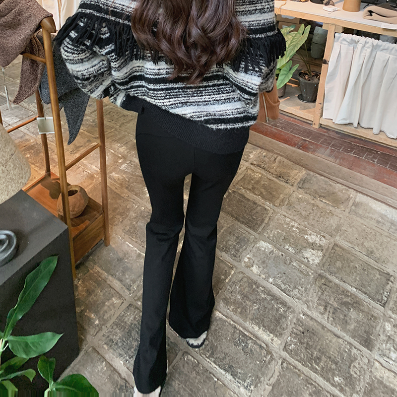 bigyu 一条超显瘦的黑色裤子秋冬新款加绒修身高腰长裤微喇休闲裤