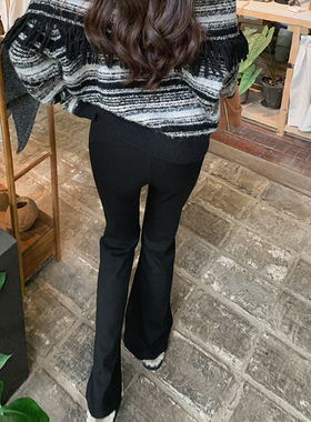 bigyu 一条超显瘦的黑色裤子秋冬新款加绒修身高腰长裤微喇休闲裤