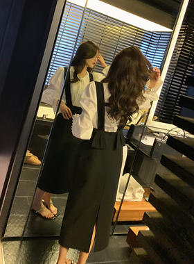 bigyu 美美的背带裙春夏新款裙子时尚通勤黑色气质无袖中长连衣裙