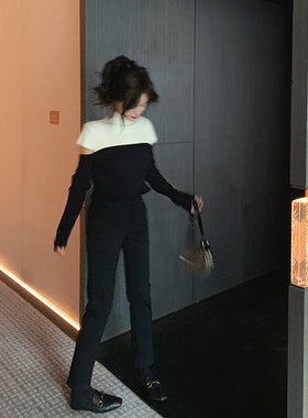 bigyu【12.26上新限时95折】秋冬显瘦小黑裤复合绒法棍裤子九分裤