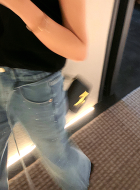 bigyu BlingBling烫钻闪光牛仔裤直筒修身女韩版气质显瘦微喇长裤