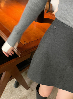 bigyu 简约百搭毛呢短裙女秋冬百搭新款高腰包臀显瘦A字裙半身裙
