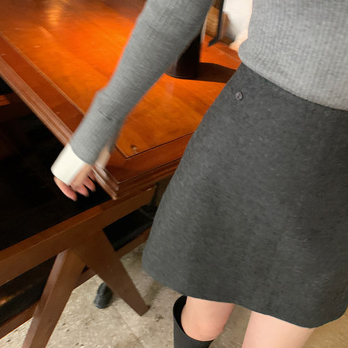 bigyu 简约百搭毛呢短裙女秋冬百搭新款高腰包臀显瘦A字裙半身裙