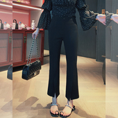 bigyu 春夏职场百搭通勤高腰显瘦休闲裤 隐形前开叉黑色修身 九分裤