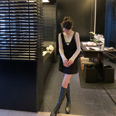 无袖 bigyu 千金风V领马甲背心裙女秋冬内搭打底短款 小香风连衣裙