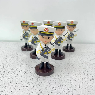 国旗班仪仗队摆件海陆空旗手军人手办卡通公仔车载玩偶礼物
