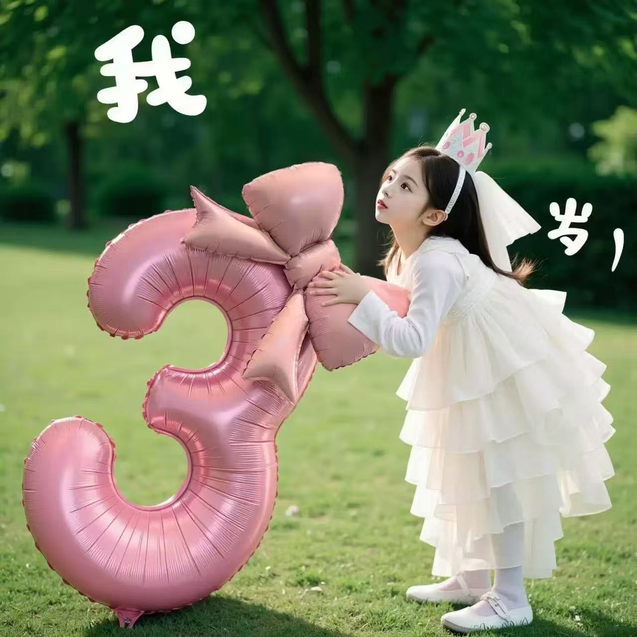 女孩生日气球粉色数字蝴蝶结铝膜气球装饰生日布置户外拍照道具