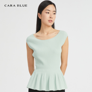 针织衫 女装 时尚 cara 修身 喀啦 简约短袖 KB191MKR0023 blue