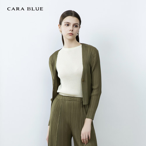 喀啦CARABLUE 气质百搭修身褶皱女上衣 KC241PWJ0012