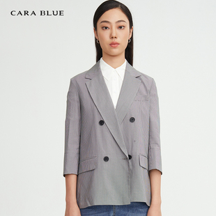 女上衣 喀啦 女装 时尚 西服KC221MWJ0006 cara 千鸟格通勤修身 blue