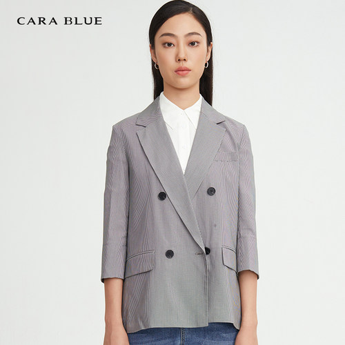喀啦CARABLUE时尚千鸟格西服上衣