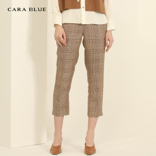 blue 时尚 喀啦 女装 亚麻通勤质感格纹高腰KB221MWP0018 女裤 cara