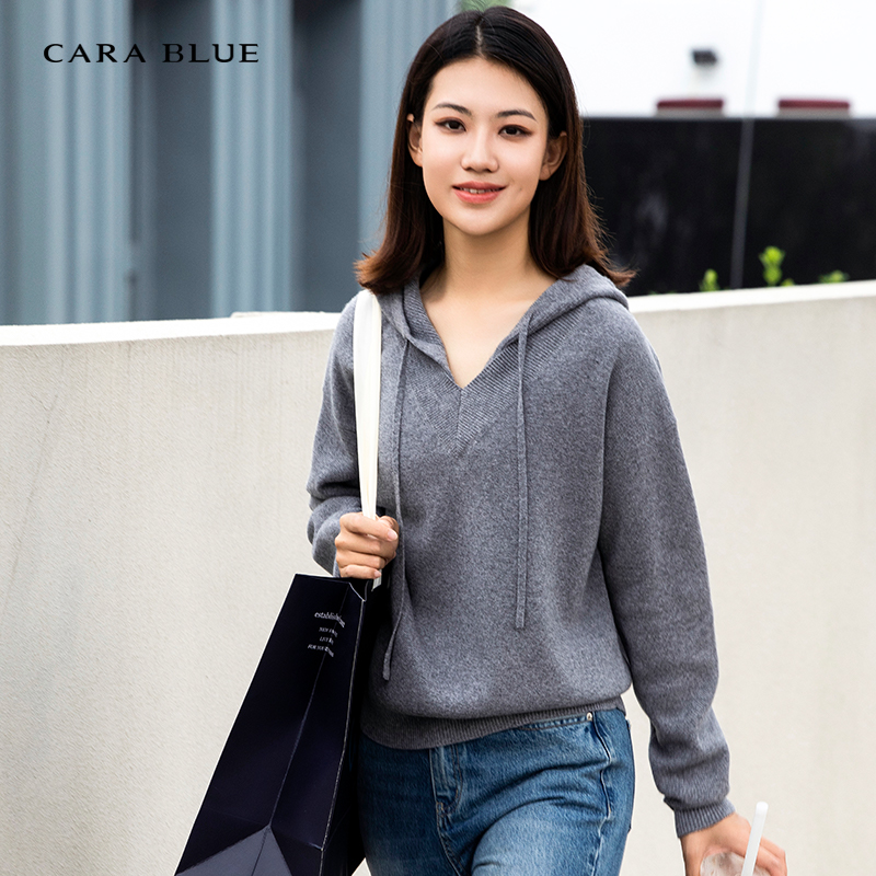 喀啦CARABLUE时尚休闲连帽针织衫