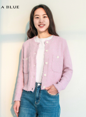 喀啦CARABLUE 气质百搭通勤简约小香风针织开衫KB231MKC0003