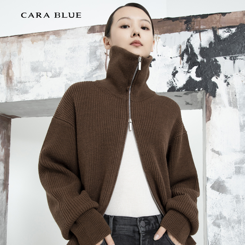 喀啦CARABLUE 气质修身通勤百搭拉链设计针织衫 KC233PKC0003