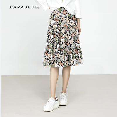 喀啦CARABLUE 优雅气质休闲百搭印花松紧腰半身裙 KB231MWS0023