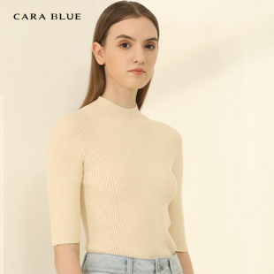 针织衫 女装 时尚 cara 短袖 喀啦 简约百搭修身 KB221MKR0005 blue