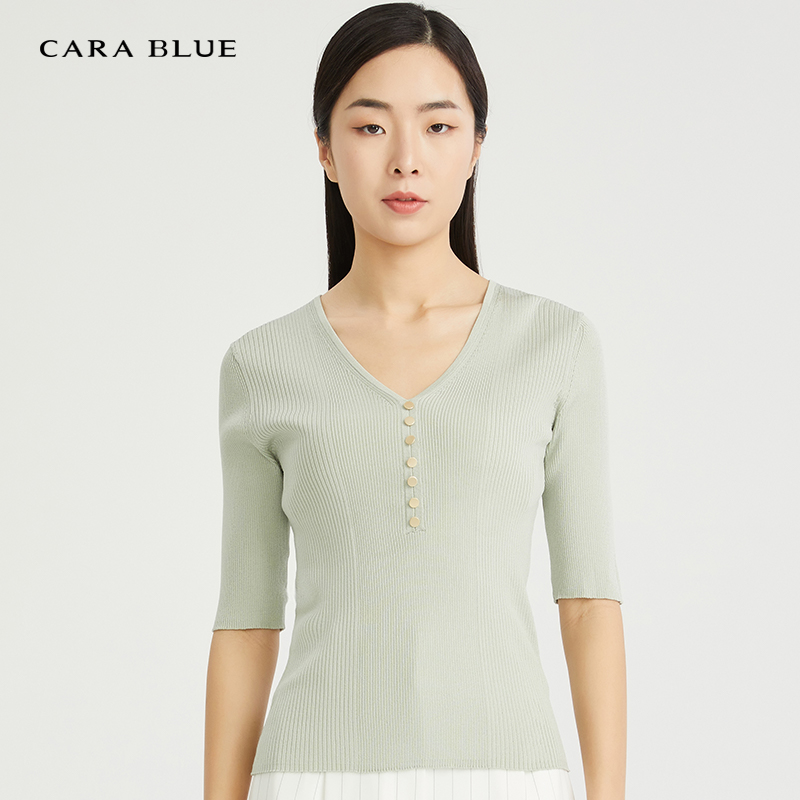 气质V领修身百搭针织衫