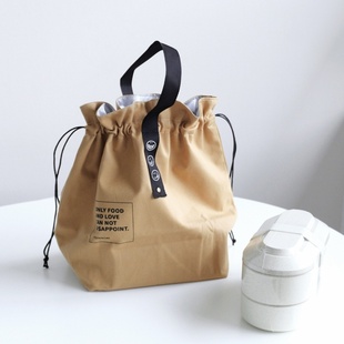 每日帆布午餐袋手持拉绳皮瓣口袋裤简单的男人和女人的绝缘午餐盒