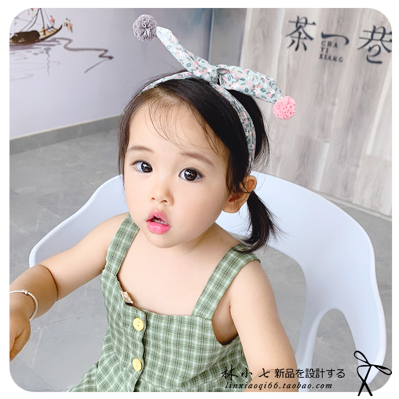 热销17件限时抢购【林小七】婴儿发带夏季卡通布艺印花蝴蝶结交叉头箍儿童碎花发箍