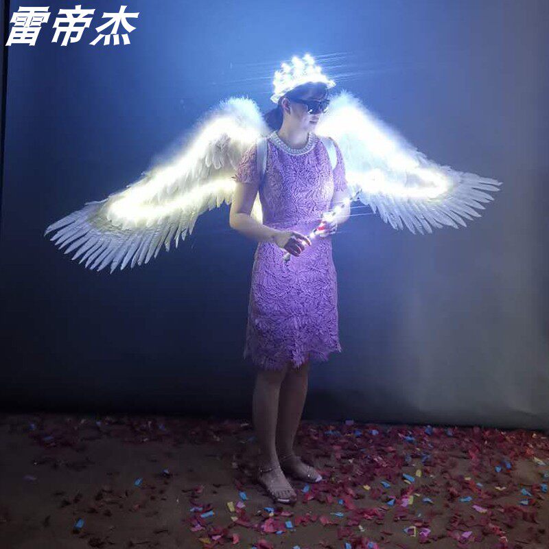 LED七彩羽毛翅膀蝴蝶幻彩天使翅膀皇冠披风手杖酒吧KTV男女演出服