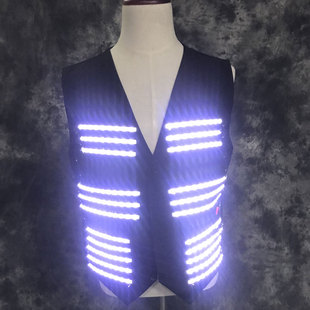 雷帝杰夏季LED发光马甲演出服KTV夜店出酒服DJ酒吧男歌手DS舞蹈服
