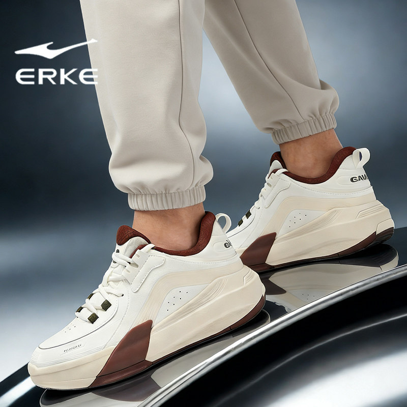 鸿星尔克男鞋2026新款耐磨防滑皮面运动鞋男式减震轻便潮流休闲鞋