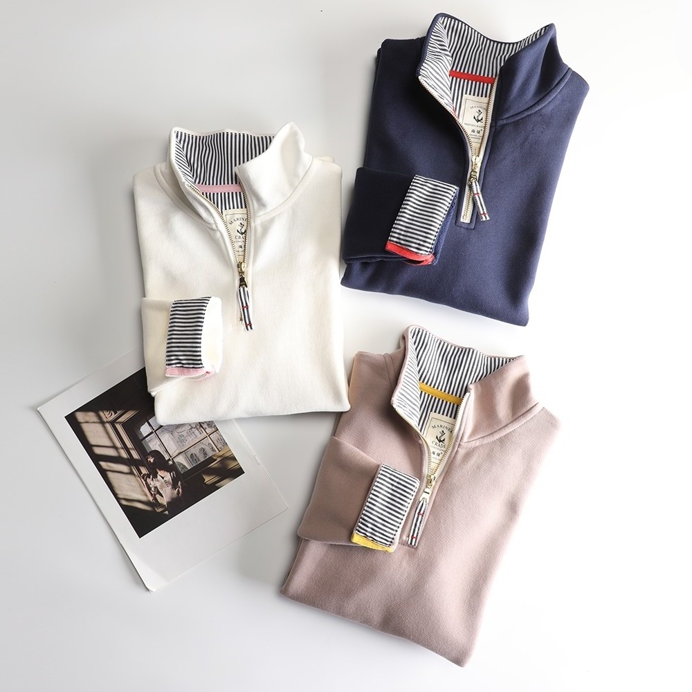 加抓绒半拉链套头卫衣女秋冬外套