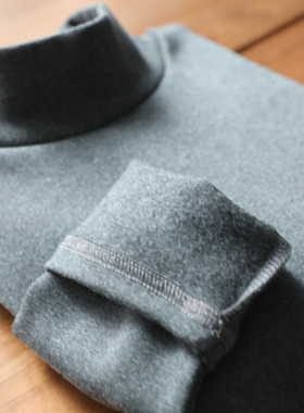 女春秋深灰色半高领打底衫360克加厚大码针织棉弹力立领长袖T恤