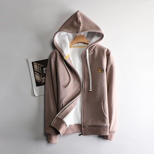 高质量刺绣小马纯棉加绒加厚卫衣女正肩连帽长袖保暖棉服外套大码