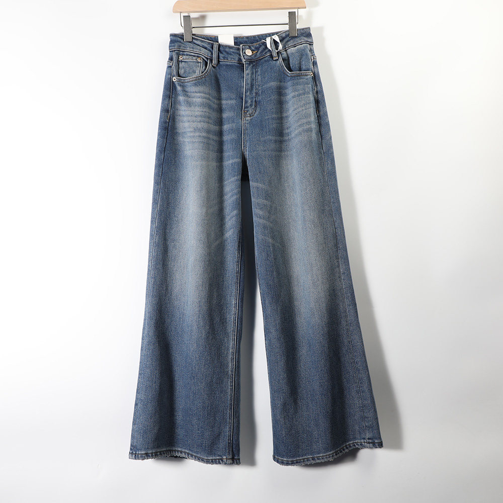 高腰微喇叭加绒阔腿裤女长裤牛仔