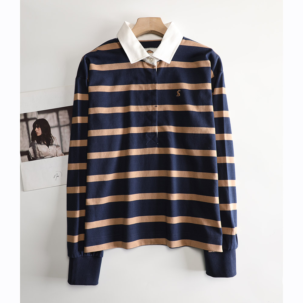 彩色撞色条纹POLO衫女宽松大码潮