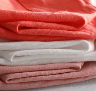 中性色调柔软厚实水洗竹节纱纯棉大码白色 粉短袖T恤女夏宽松上衣