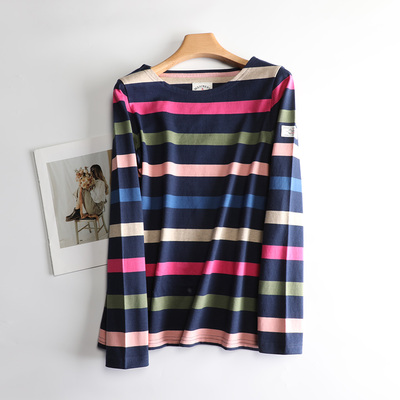 260克纯棉彩虹条纹大码T恤女春秋