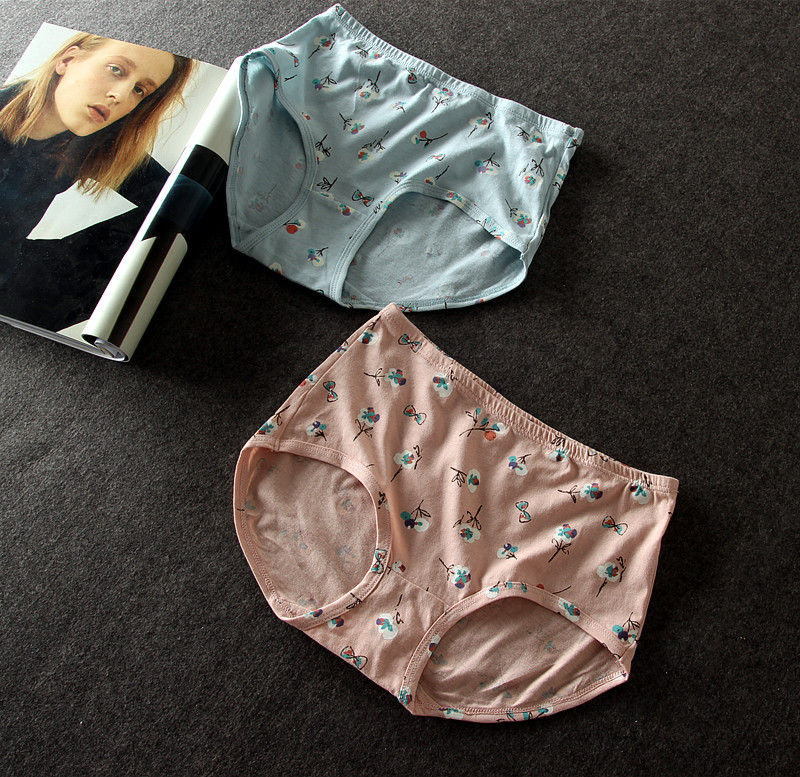 全棉碎花中腰加肥加大码内裤