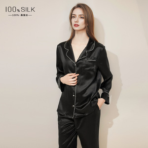 秋冬款22姆米重磅真丝睡衣女高级100%桑蚕丝绸定钻轻奢家居服套装