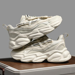 男鞋新款白色透气运动鞋通勤超轻休闲鞋高级感厚底百搭增高老爹鞋