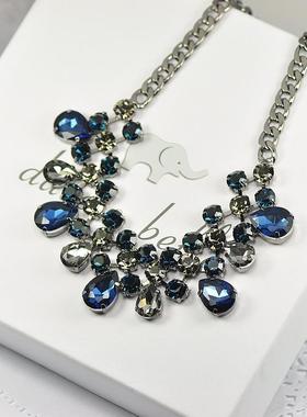 韩版名媛风方形宝石短款耳钉项链