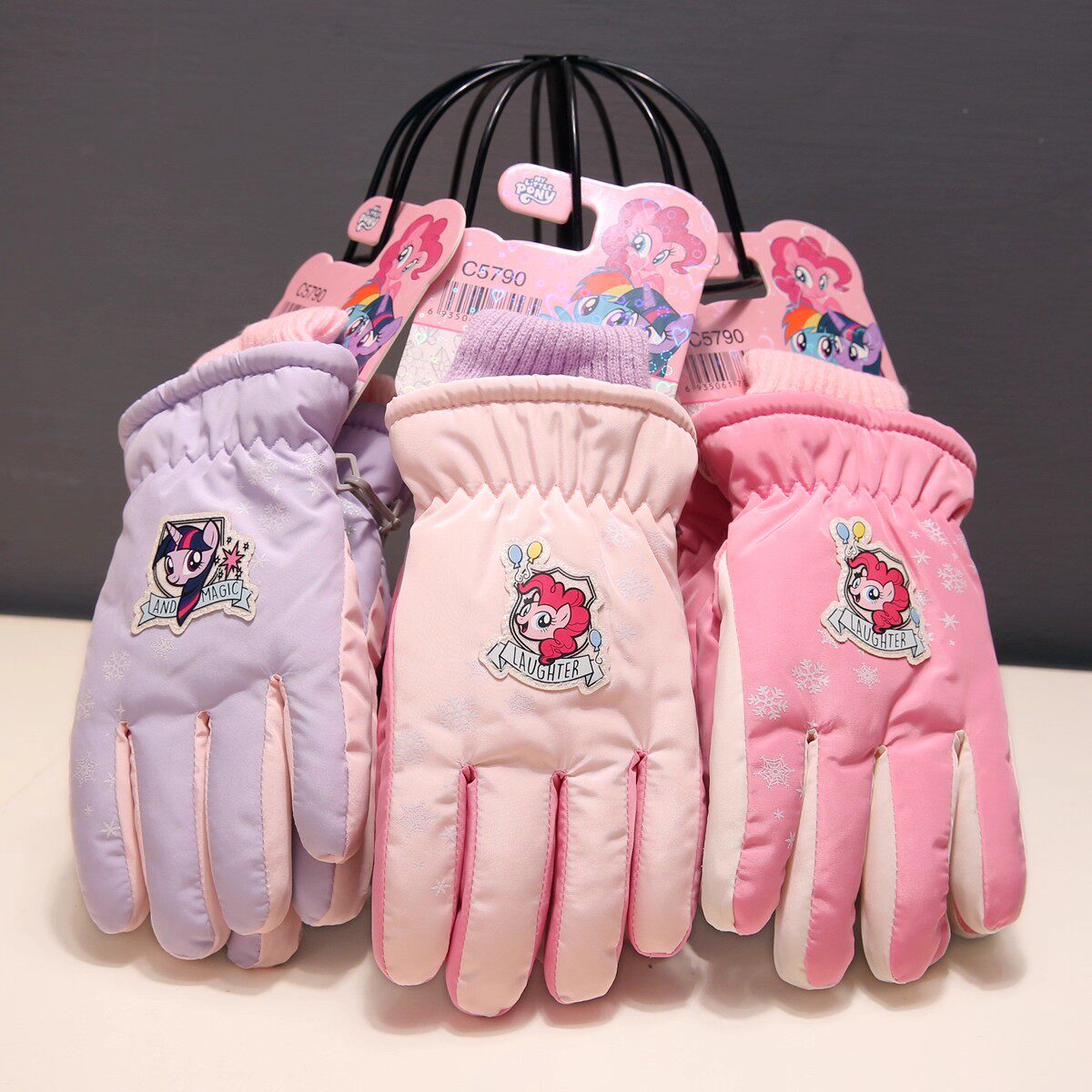 小马宝莉儿童滑雪手套女童冬季保暖加绒加厚五指防水可爱紫悦碧琪