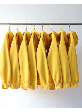 2019 新款冬季加绒保暖亮色鸭蛋黄黄色连帽卫衣男 女宽松bf风潮流