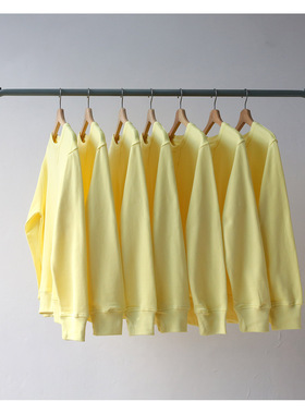 320克纯棉毛圈鸢尾黄小鸡黄婴儿浅黄色套头圆领卫衣男 女bf风宽松