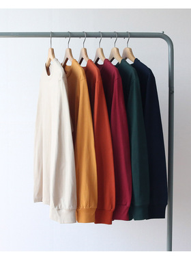 2020秋季新款深色系沙漠色砖红色藏青色 纯棉长袖T恤男女情侣宽松