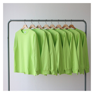 新款 女 荧光绿上衣全棉纯棉 T恤男 bf风情侣宽松潮牌 长袖 2020秋季