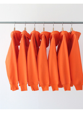 秋冬季新款不起球橘色橙色桔色加绒加厚连帽卫衣男女bf风宽松潮流