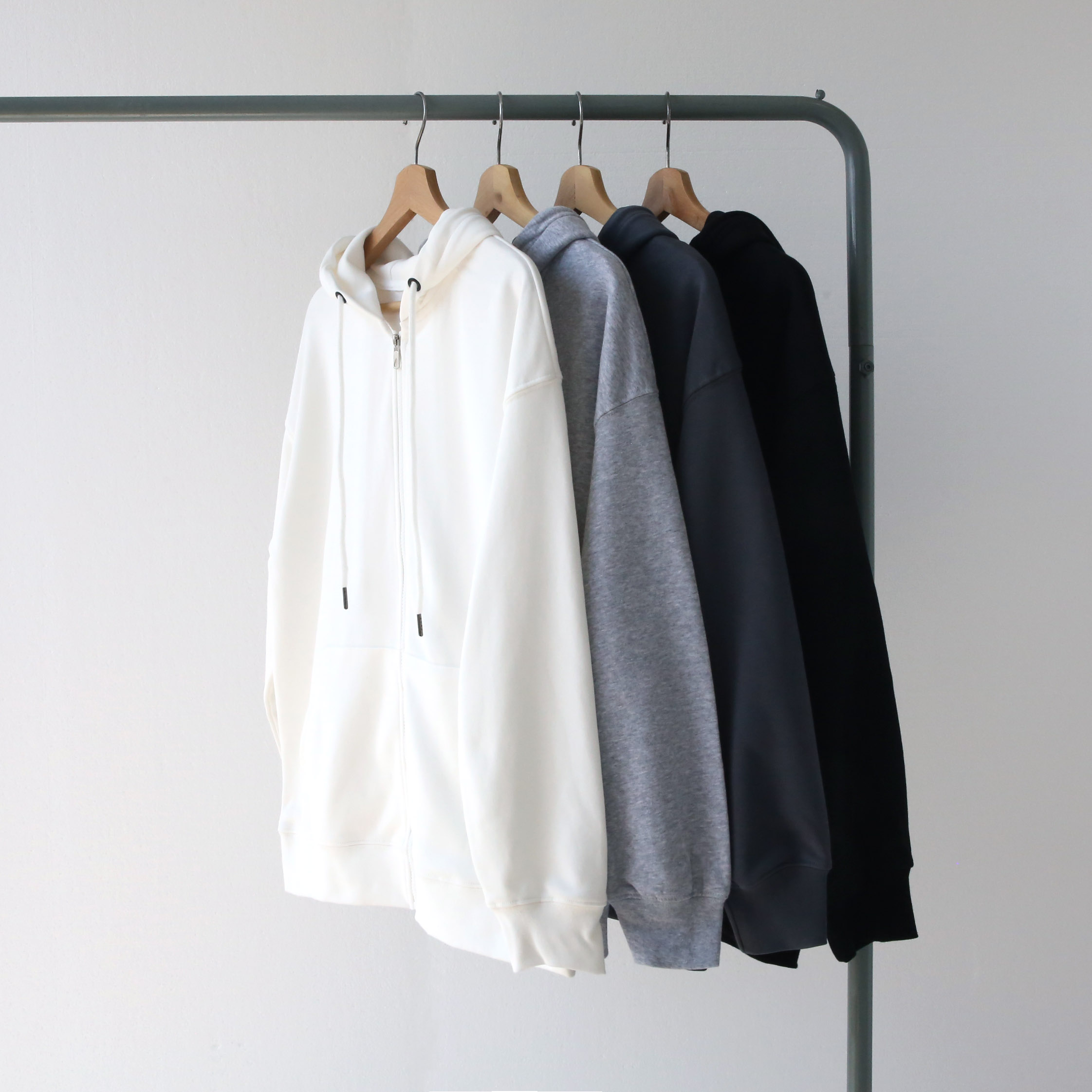 宽松白色灰色拉链连帽卫衣外套图片